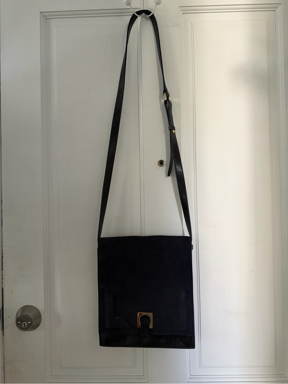 Halston Heritage Mixed Material Navy Crossbody in Suede and Leather